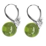 Green Amber and Sterling Silver Leverback Earings