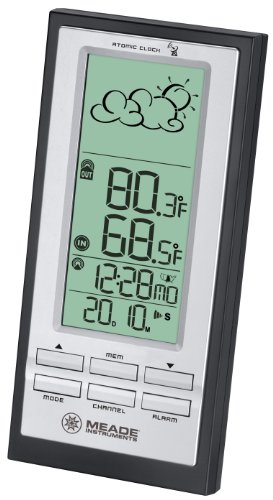 Meade TE388W Wireless Weather Forecaster with Atomic Clock, Black