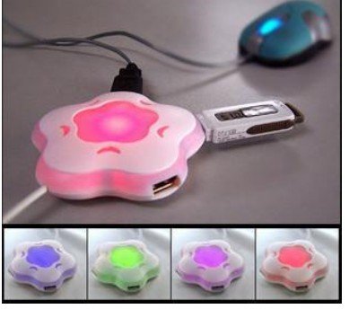 The Plum Colorful Night Light USB HUB Dragged the 4-port Splitter USB Hub
