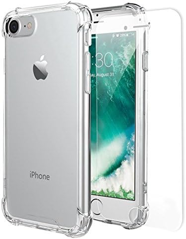 iPhone 7 Case, [Crystal Clear] Slim Cover with Screen Protector, Hard PC Back &amp; Unique Easy Grip TPU Bumper Design Drop Protection Anti-Scratch Durable Transparent Case for Apple iPhone 7
