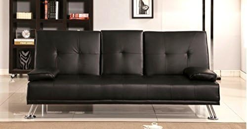 Modern "Cinema" Faux Leather 3 Seater Sofa Bed With Fold Down Drinks Table (SF12001-D01 Black) by Veelar