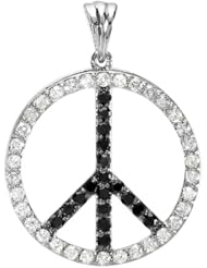 1.00 Carat (ctw) 10K White Gold Round Black & White Diamond Peace Circle Pendant