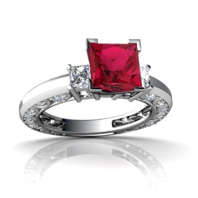 14K White Gold Square Created Ruby Engagement Ring Size 8.5 14K White Gold Square Created Ruby Engagement Ring Size 8.5