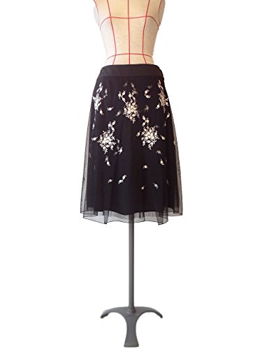 スカート 黒 メッシュ 白 花柄 刺繍 ポリエステル Ｍサイズ ANN TAYLOR ( アンテイラー )１点物 株式会社キングアンドクイーン