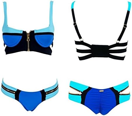 Women's Hot Sexy Bandage Zip Bikini Set Push-up Padded Bra Swimsuit Swimwear
