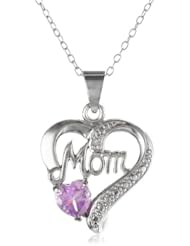 Sterling Silver Diamond-Accent Birthstone Collection Mom Heart Pendant Necklace, 18"