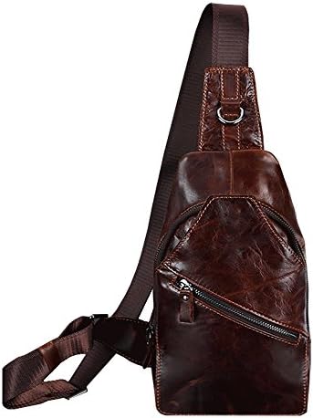 Eli Martina Mens Crazy-Horse Leather Casual Chest Pack Sling Crossbody Daypack Shoulder Bag