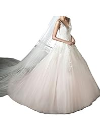 V-neck  Tulle Lace Backless Crystals Crystal Natural   Waistline  Ball Gown Wedding Dress 