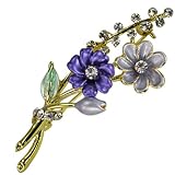 Daisy Bouquet Diamante Gold-Tone Brooch Pin - Blue