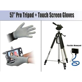 Professional 57 inch Tripod for Nikon Coolpix S1000pj, S1100pj with Flexible Monopod and Touch screen gloves for Phones, Cameras and more