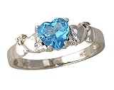 Blue Topaz and Diamond Heart Ring 14K White Gold