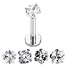 JOVIVI 4pc Surgical Steel Cubic Zircon Labret Lip Ring Ear Earlet Tragus Nail Earrings Stud, 16G 1/4