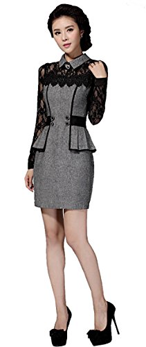 スーツ ウール ブラウス タイト スカート シック レース 法事 カジュアル キュート エレガンス レディース 秋物 冬物 可愛いスカーフ付き R564