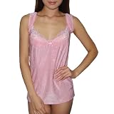 Womens Lingerie: Crown-ette Sexy Unpadded Wireless Bra Mesh Babydoll Chemise Intimate Apparel - Pink