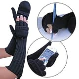 Lady Elegance Extra Long Convertible Mittens- Black