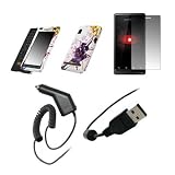 Motorola Droid A855 - Premium Purple and Yellow Flowers Design Snap-On Cover Hard Case Cell Phone Protector + Crystal Clear Screen Protector + Rapid Car Charger + USB Data Charge Sync Cable for Motorola Droid A855