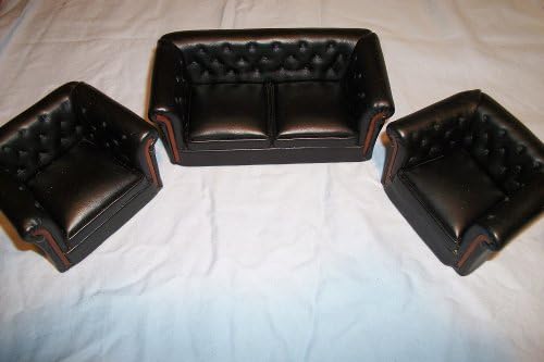 Dollhouse Miniature 1:12 Scale 3 Pc Black Leather Sofa SET P6224