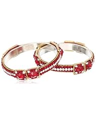 Chamak by priya kakkar Set of 2 Handmade Emerald Crystal Square Buckle Detail Bangle Bracelet, 7.5"