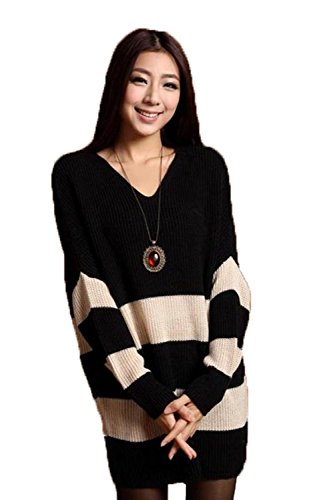 おばあさん レディース ファッション 長袖 暖かいセーター チュニック トップス ドルマン ロング丈 秋冬 女性 ボーダー柄 カジュアル ゆったりニットセーター