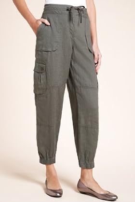 Pure Linen Drawstring Cargo Trousers