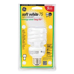 GE Spiral Compact Fluorescent Bulb, 20 Watts