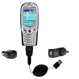 Retractable USB Hot Sync Compact Kit with Car & Wall Charger for the O2 XPhone I - Gomadic Brand w/ TipExchange Technology