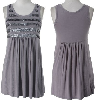 ROMEO & JULIET Sequin Striped Jersey Babydoll Dress, Grey, Small, RJ19974