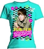 JUSTIN BIEBER - FLOWER CHECKER - TURQUOISE BLUE YOUTH GIRLS T-SHIRT