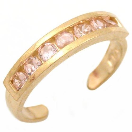 14K Gold Pink CZ Channel Set Toe Ring Body Foot Jewelry