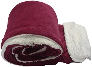 Sherpa Blanket Sumptuously Soft Plush Faux Fur Borrego Reversible Winter Blankets Throw Bedspread, Burgundy, King Size