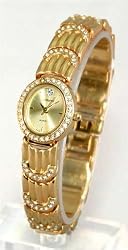 GENEVE Women's Gold-tone Swiss-Quartz Watch with Austrian Crystals. Model: GEN-2002-W