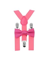 Apparel: MBOX Kids Boys Girls Toddler Child Tuxedo Bow Tie And Suspenders Set-With Elastic Adjustable Multi Color Clip-on Suspender (Hot Pink)