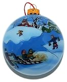 Hand Painted Glass Ornament, Children at Snow Play CO-106 thumbnail