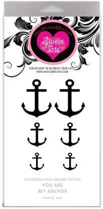 SweetTats You Are My Anchor Temporary Tattoo Pack - 6 Assorted Sized Heart Tats Per Pack