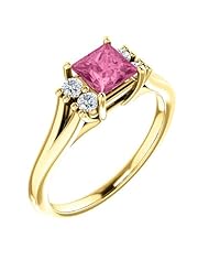 14K Yellow Gold 5.00x5.00mm Princess Cut Chatham Created Pink Sapphire and Diamond Ring -- LIFETIME WARRANTY