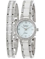 Armitron Womens 75/5056WTSVST Silver-Tone, White Ceramic, and Swarovski Crystal Watch and Bracelet Set
