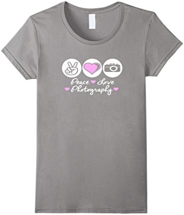 Women's Peace Love Photography T-Shirt Fun Photographer Gift Idea T Medium Slate