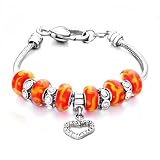 Pugster Heart Dangle Orange Red Murano Glass Beads And Charms Bracelet Pandora Chamilia Biagi Charms Beads Compatible Jewelry For Women