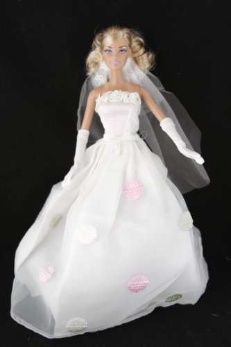 White Polka Dot Barbie Sized Doll Party Dress
