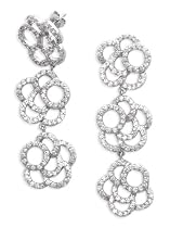Triple Hanging Rose Outlined With Set In C.Z. Sterling Silver Earrings