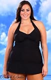 Beach Belle Black Plus Size Sweetheart Twist Front Halter Swimdress Swimsuit - Plus Size Swimwear Plus Size Swimsuit