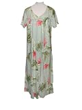 V-Neck Long Dress - Women's Floating Red Ginger Caftan Kaftan Style Hawaiian Aloha Evening Pullover Dress - Plus Size