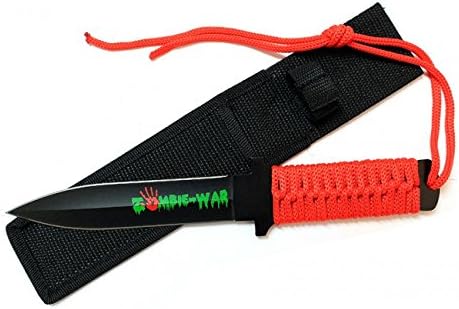 NEW 11" ZOMBIE WAR RED CORD WRAPPED HANDLE HUNTING KNIFE WITH SHEATH 7586