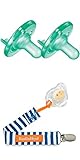 フィリップス Avent Soothie Pacifier おしゃぶり 0-3ヶ月用2個パック+ホルダー（マリンストライプ柄）セット (おしゃぶり（グリーン）) [並行輸入品]