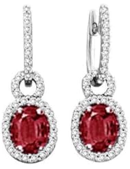 3.56Ct Oval Ruby & Diamond Hoop Earrings 14K Gold
