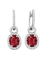 3.56Ct Oval Ruby & VS Diamond Hoop Earrings 14K Gold