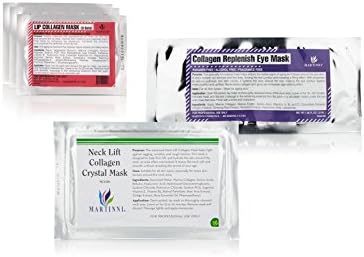 Martinni Beauty Masks Complete Collagen Renewal Set - Neck Lift Collagen Crystal Mask + Collagen Replenish Eye Mask + Li