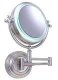 2 Sided Swivel 1x / 5x Deluxe Fluorescent Daylight Lighted Cosmetic Wall Mount Mirror with Glare-free Daylight Lighting, Satin Nickel