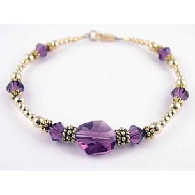 2 Piece Bracelet and Earring SET: Amethyst Birthstone Gold Filled Swarovski... by