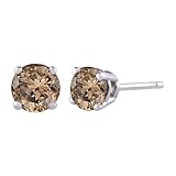 1/2 ct. Brown - I1 Round Brilliant Cut Diamond Earring Studs in 14K White Gold